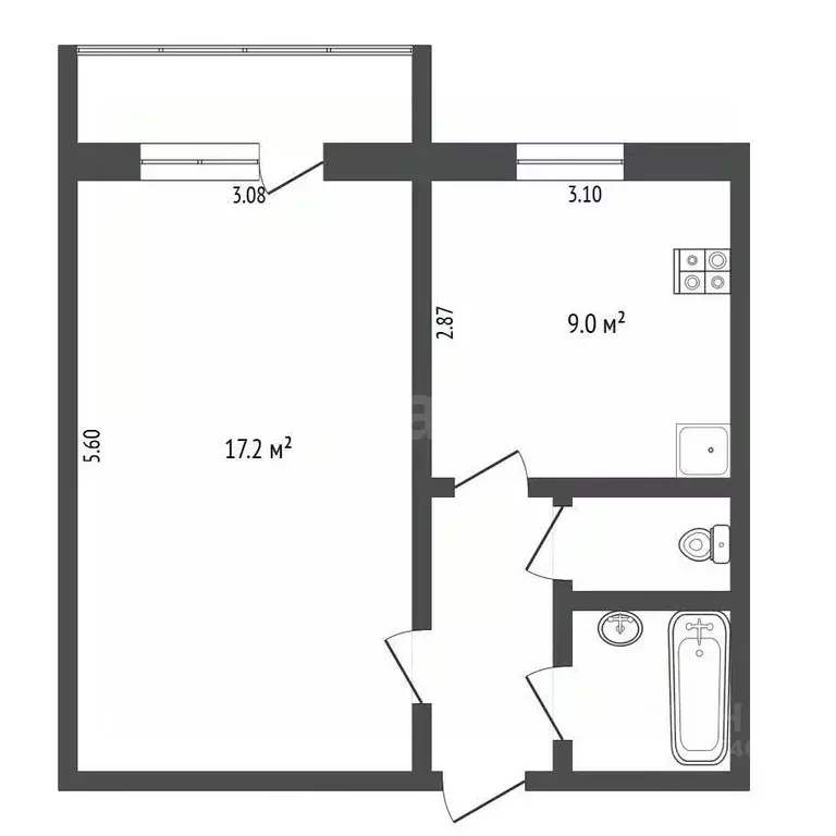 1-к кв. Тюменская область, Тюмень ул. Московский Тракт, 102 (33.6 м) - Фото 2