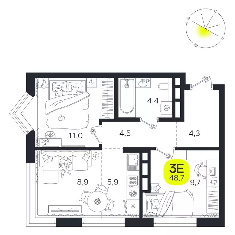 3-комнатная квартира: Екатеринбург, улица Титова, 19Б (48.7 м) - Фото 0