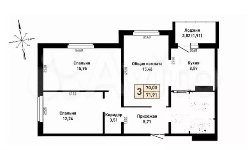 3-к. квартира, 70 м, 13/16 эт. - Фото 0