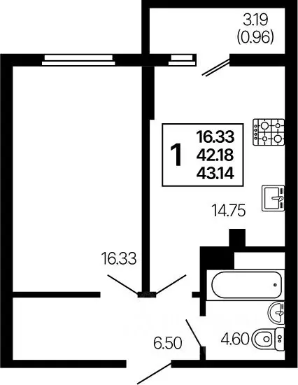 1-к кв. Самарская область, Самара  (43.14 м) - Фото 0