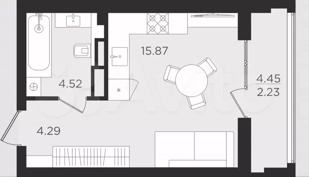 Квартира-студия, 26,9 м, 2/9 эт. - Фото 1