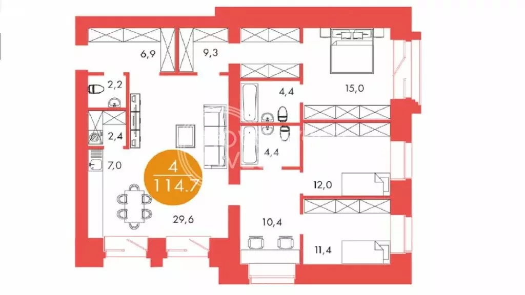 4-комнатная квартира: Красноярск, улица Шахтёров, 33А (114.7 м) - Фото 0