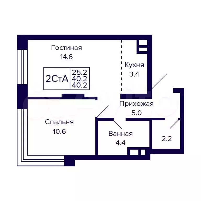 2-к. квартира, 40,2 м, 5/23 эт. - Фото 0