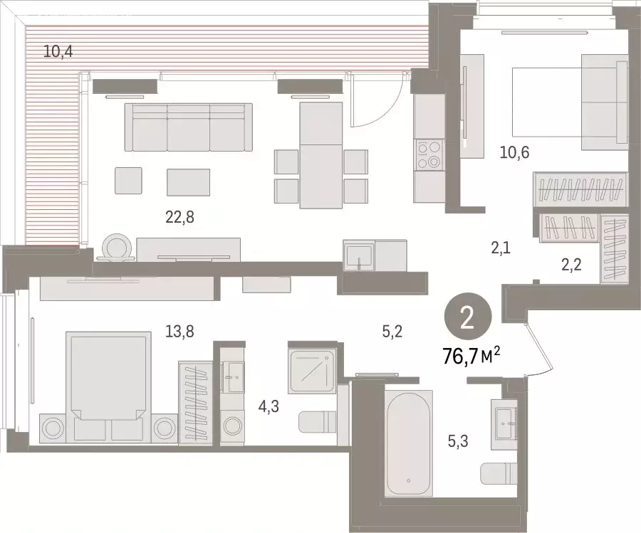 2-комнатная квартира: Тюмень, жилой комплекс На Минской (76.68 м) - Фото 1