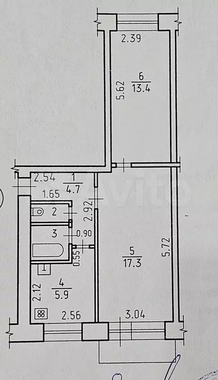 2-к. квартира, 44,6 м, 2/5 эт. - Фото 0