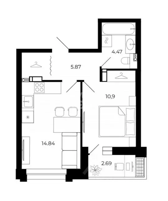 1-к кв. Липецкая область, Липецк ул. Е.И. Замятина, 1 (38.78 м) - Фото 2