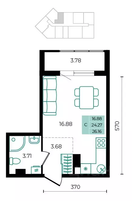 Студия Адыгея, Майкопский район, пос. Тульский  (26.16 м) - Фото 1