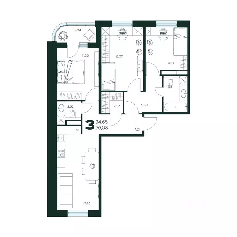 3-к кв. Московская область, Химки Сходня мкр,  (76.08 м) - Фото 1