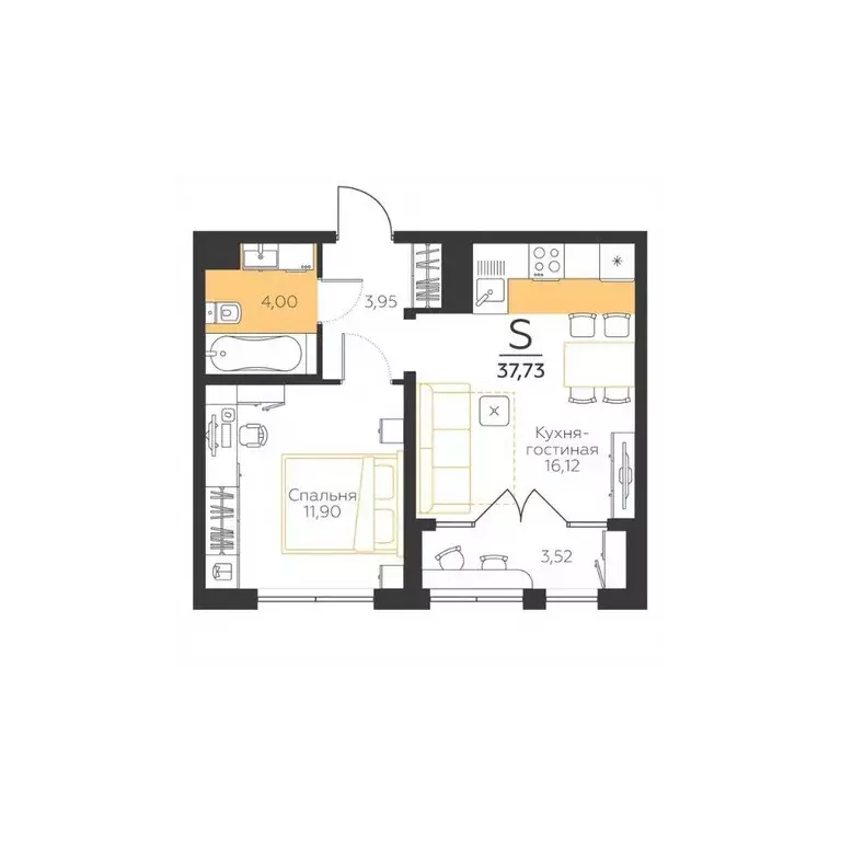 1-к кв. Тульская область, Тула Огни жилой комплекс (37.73 м) - Фото 1