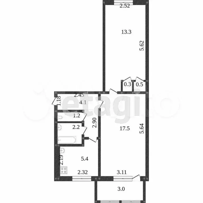 2-к. квартира, 44,5 м, 3/5 эт. - Фото 0