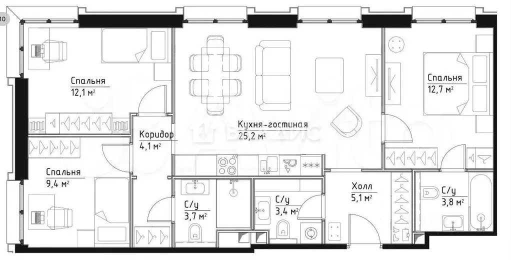3-к. квартира, 79,5 м, 15/27 эт. - Фото 0