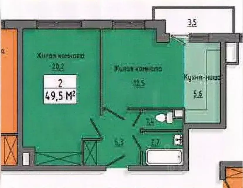 2-к кв. Курская область, Курск ул. Энгельса, 158к1 (49.5 м) - Фото 1