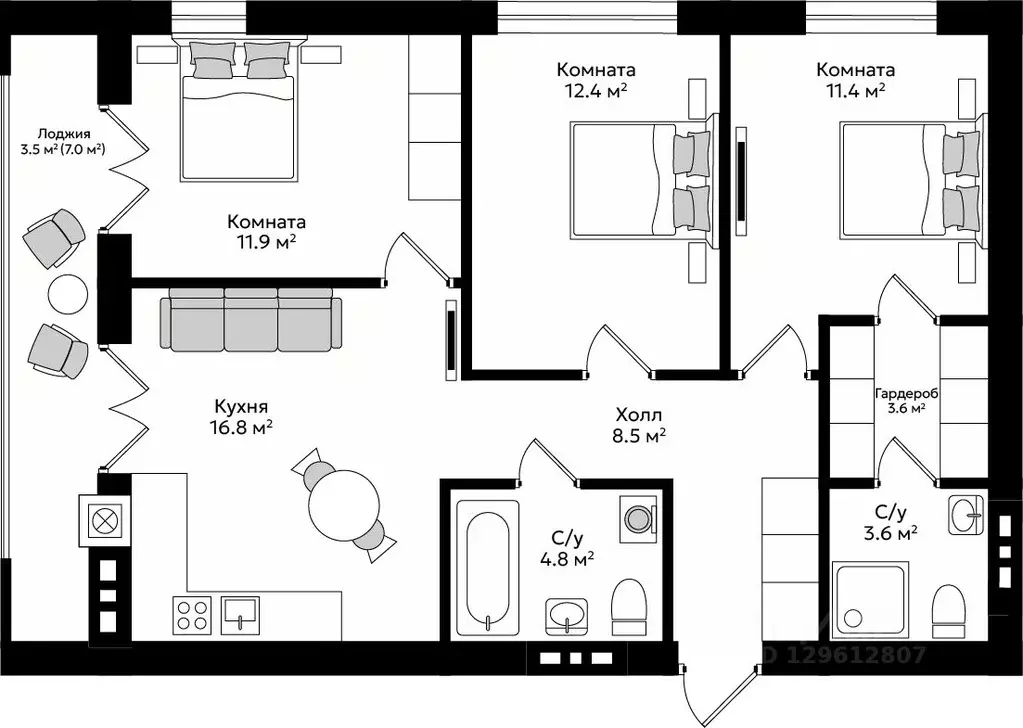 3-к кв. Калининградская область, Гурьевск Пражский жилой комплекс ... - Фото 0