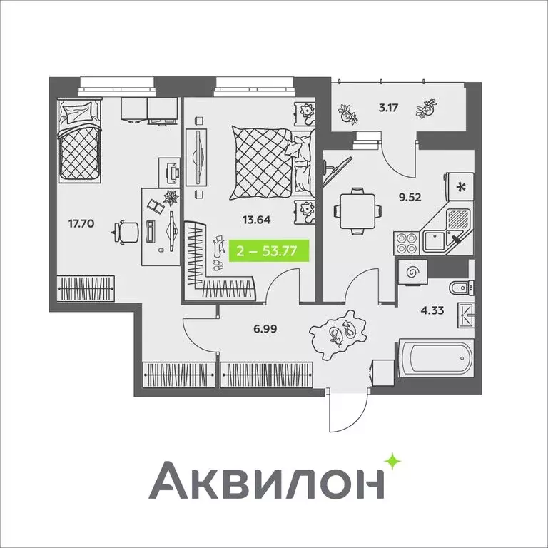 2-комнатная квартира: Архангельск, улица Валявкина (53.77 м) - Фото 0