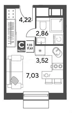 Квартира-студия, 17,6 м, 4/15 эт. - Фото 0