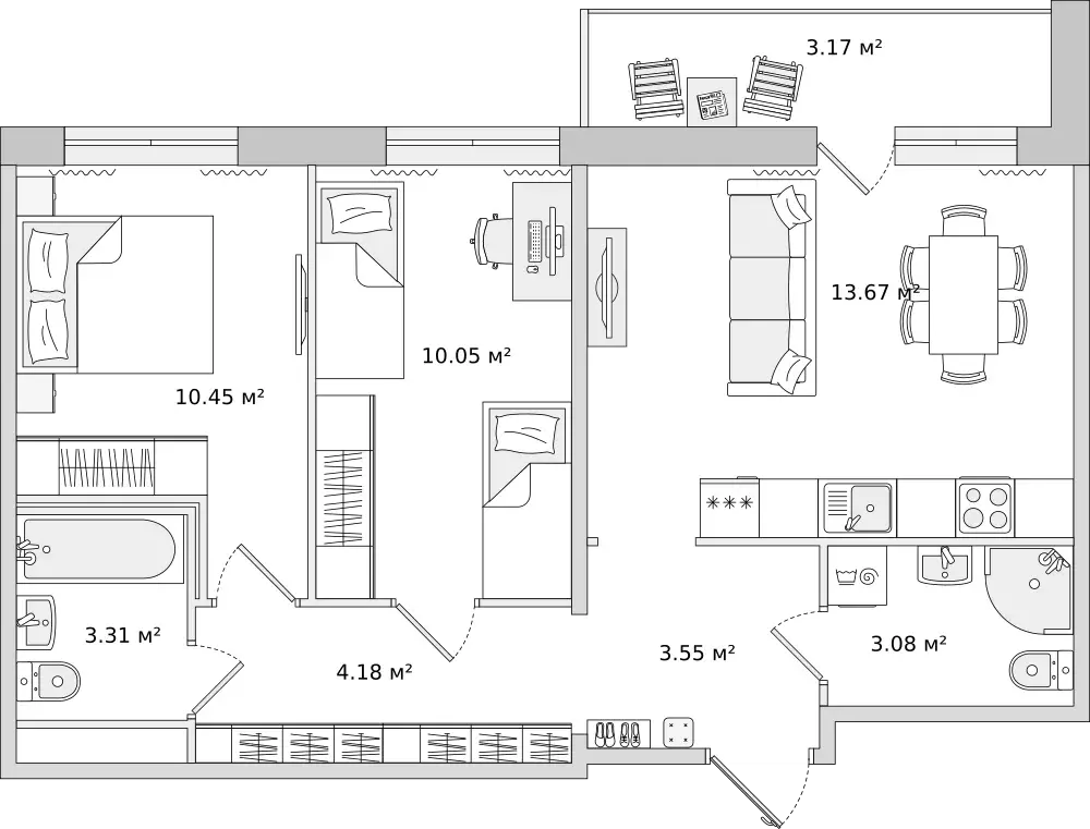 2-к квартира, 60.2 м - Фото 0