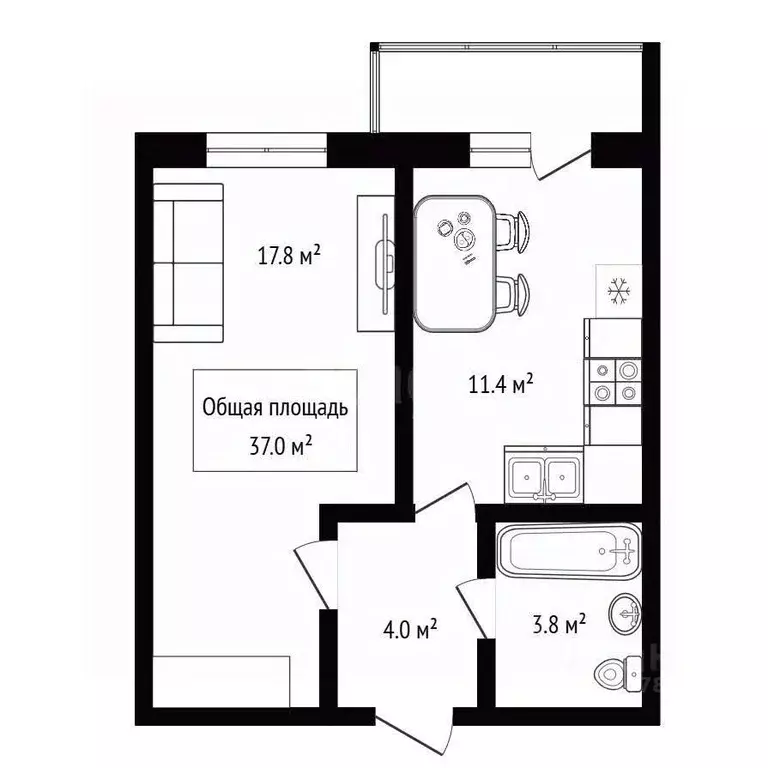 1-к кв. Новосибирская область, Бердск ул. Ленина, 114/2 (37.0 м) - Фото 1