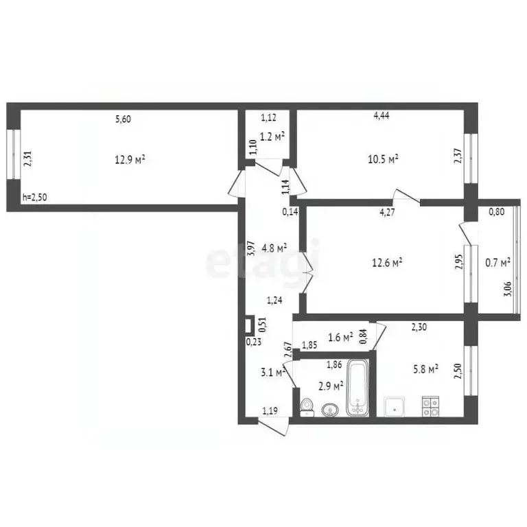 3-к кв. Брянская область, Брянск просп. Станке Димитрова, 16 (55.4 м) - Фото 2