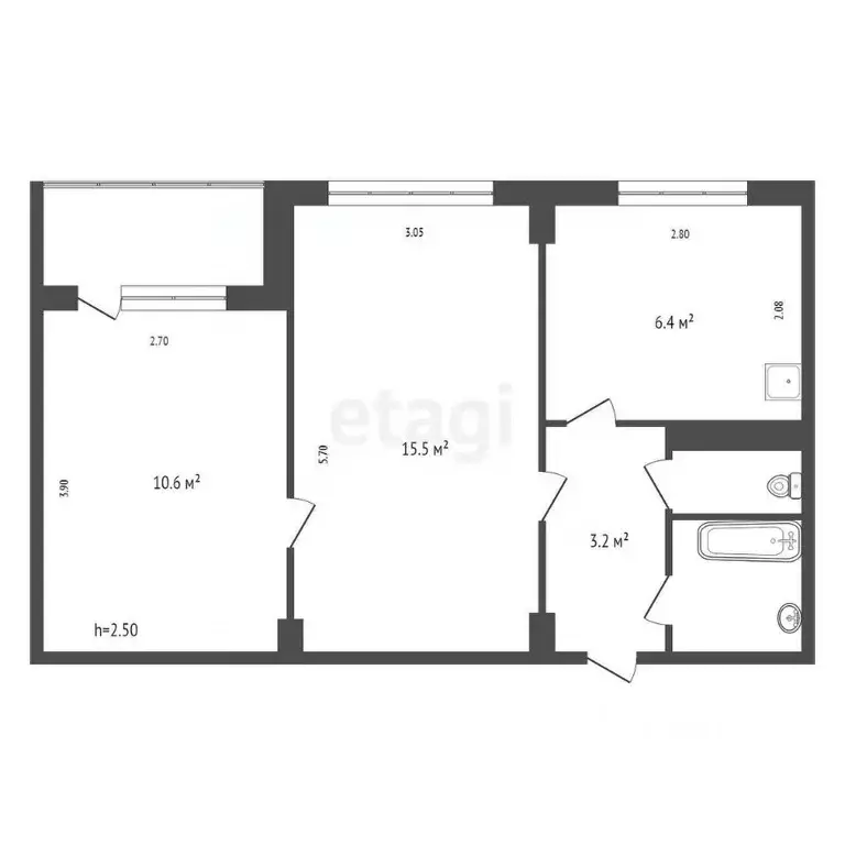 2-к кв. Красноярский край, Красноярск Красномосковская ул., 32 (40.7 ... - Фото 2