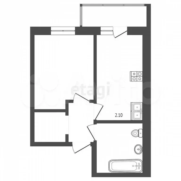 1-к. квартира, 24,9 м, 3/3 эт. - Фото 0