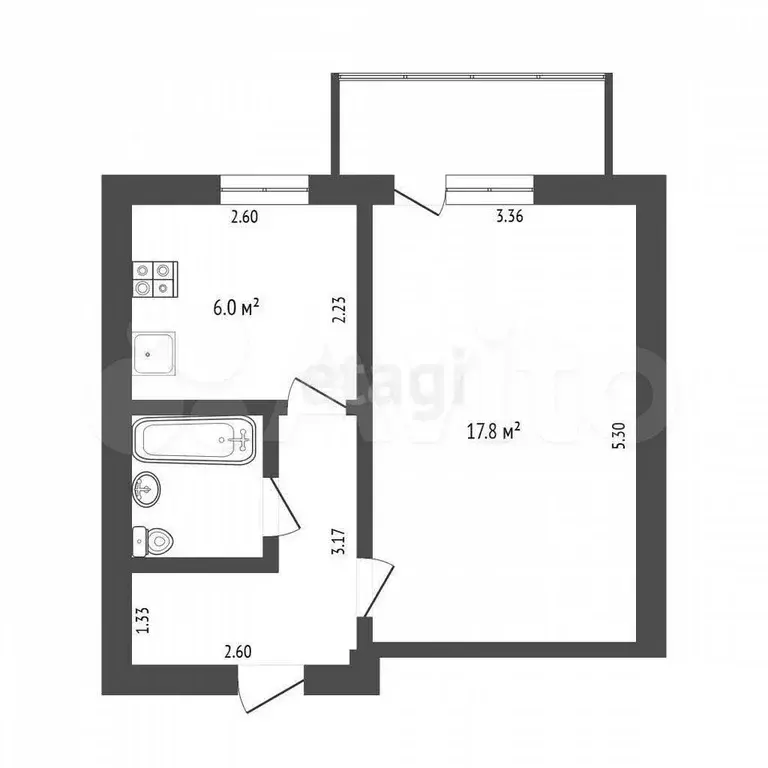 1-к. квартира, 31,3 м, 5/5 эт. - Фото 0