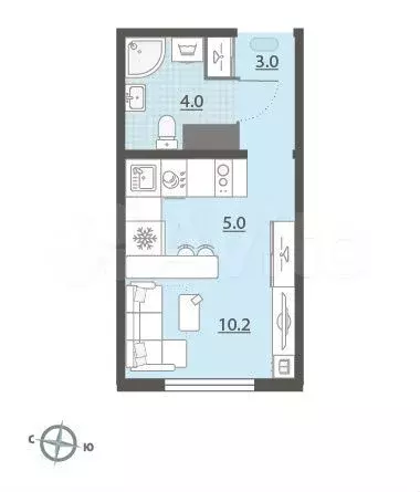 Квартира-студия, 22,2 м, 6/15 эт. - Фото 0