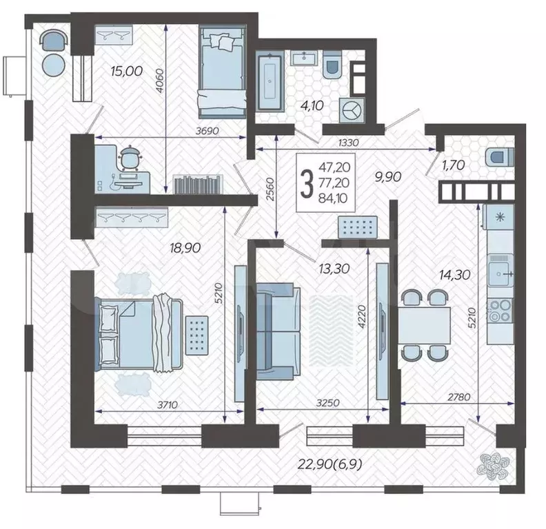 3-к. квартира, 85 м, 7/12 эт. - Фото 0