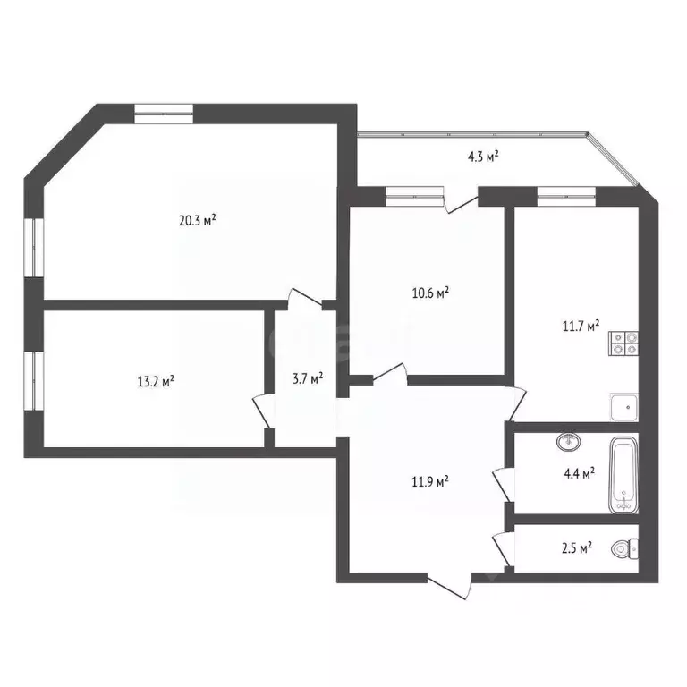 3-к кв. Тюменская область, Тюмень ул. Карла Маркса, 8 (79.4 м) - Фото 2