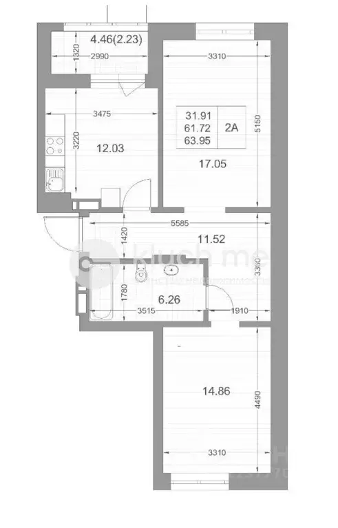 2-к кв. Татарстан, Казань ул. Назиба Жиганова, 2А (60.9 м) - Фото 2