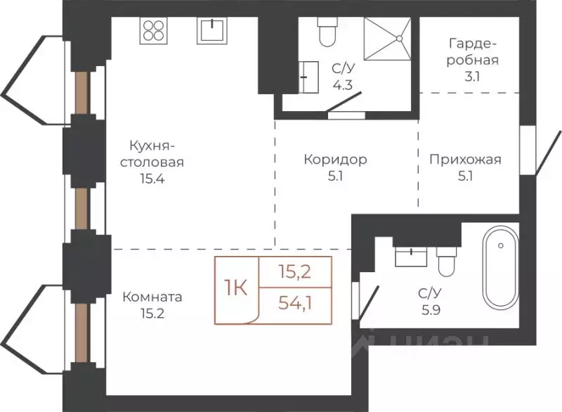 1-к кв. Алтайский край, Барнаул пл. Баварина, 8к2 (54.1 м) - Фото 0