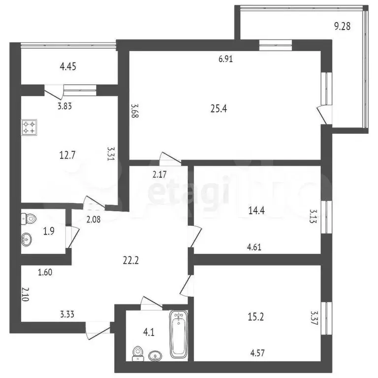 3-к. квартира, 108,9 м, 2/10 эт. - Фото 1