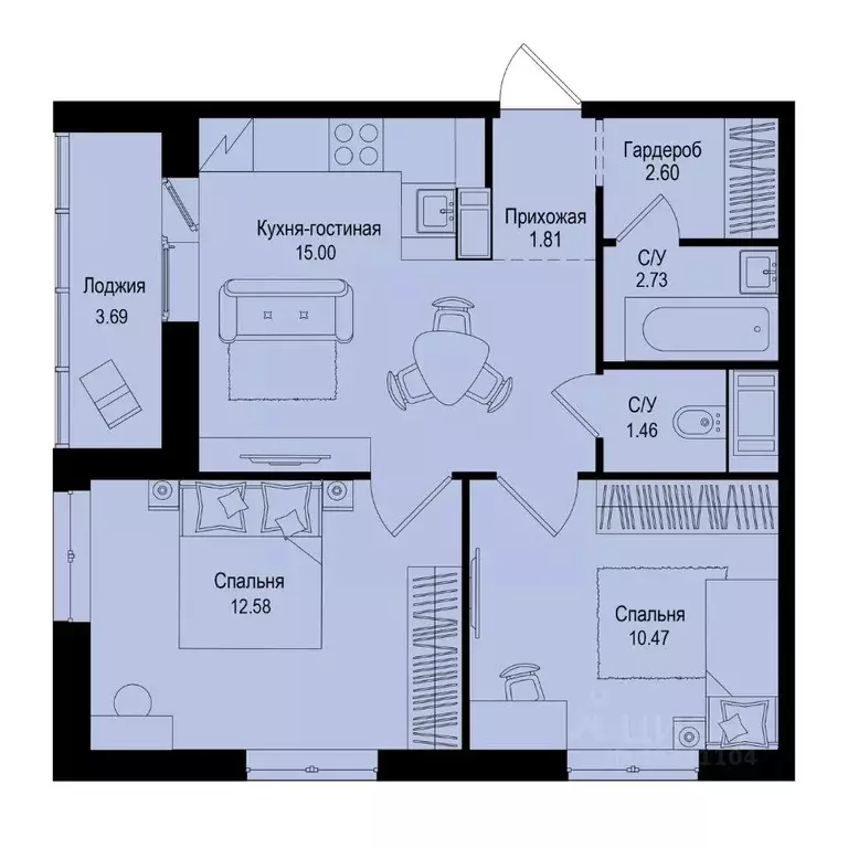 2-к кв. Ленинградская область, Всеволожский район, Заневское городское ... - Фото 1