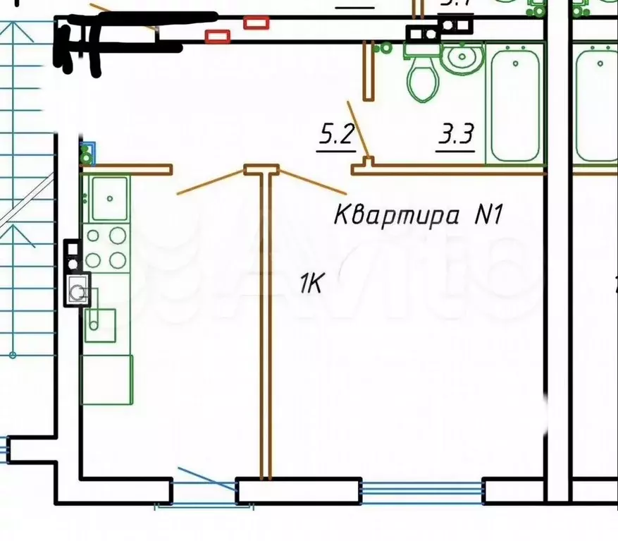 1-к. квартира, 25 м, 3/3 эт. - Фото 0