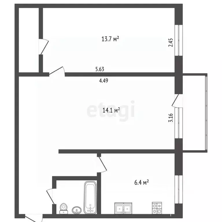 2-к кв. Калужская область, Калуга ул. Чехова, 19 (45.1 м) - Фото 2