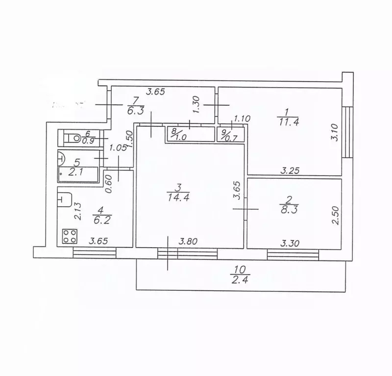 3-к кв. Татарстан, Казань ул. Дементьева, 9 (58.0 м) - Фото 1