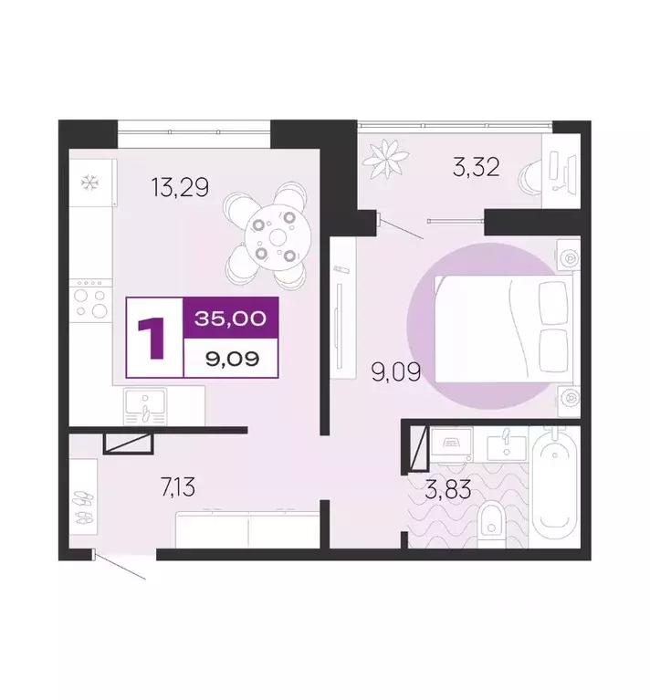 1-к кв. Брянская область, Брянск Медовый кв-л, поз8 (35.0 м) - Фото 1