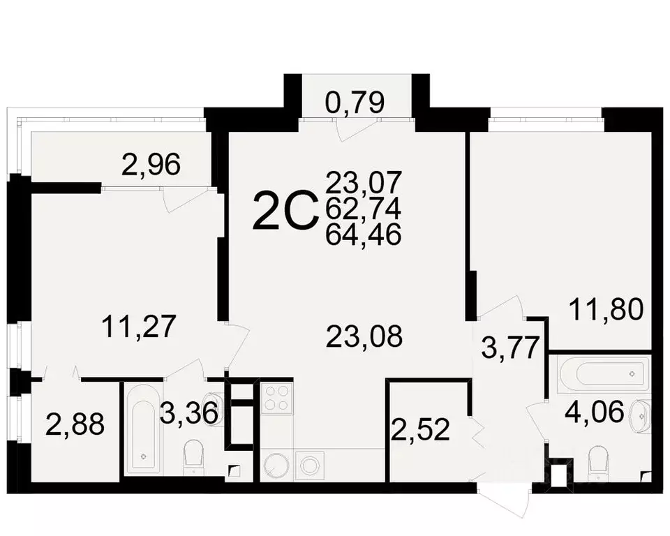 2-к кв. Рязанская область, Рязань Аура жилой комплекс (62.74 м) - Фото 1