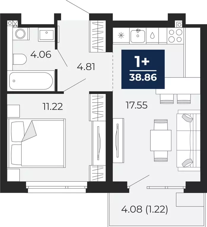 1-комнатная квартира: Тюмень, Арктическая улица, 14 (41.72 м) - Фото 1
