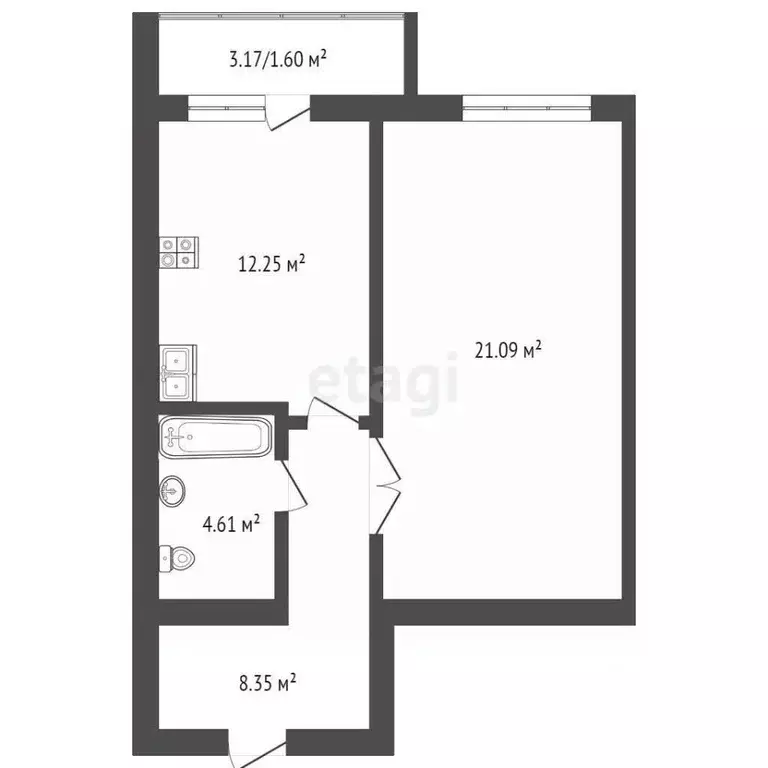 1-к кв. Вологодская область, Вологда ул. Челюскинцев, 58 (48.3 м) - Фото 2
