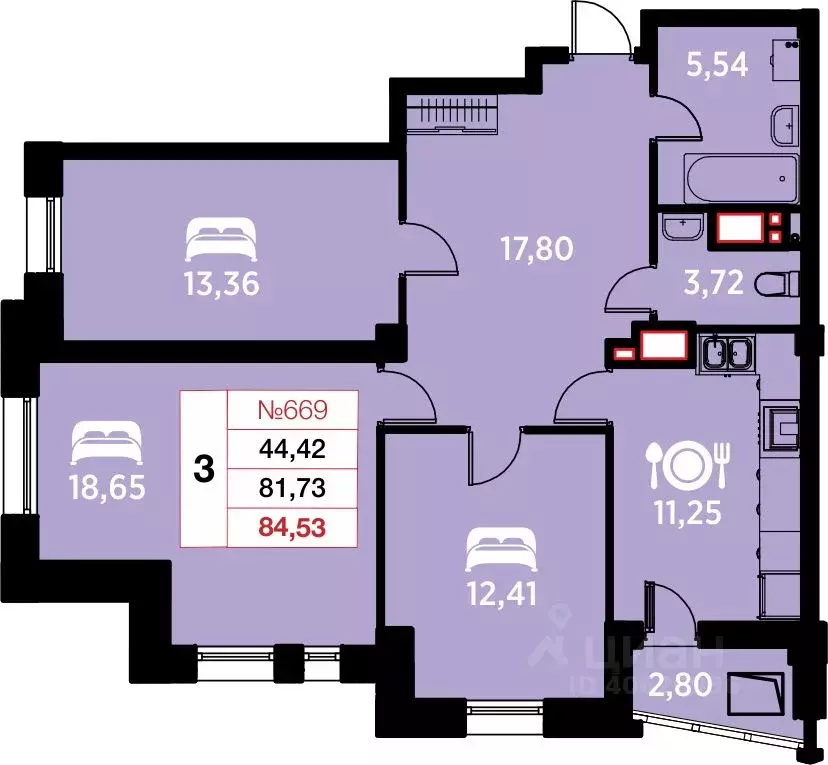 3-к кв. Калининградская область, Калининград ул. Гайдара, 94 (84.53 м) - Фото 0