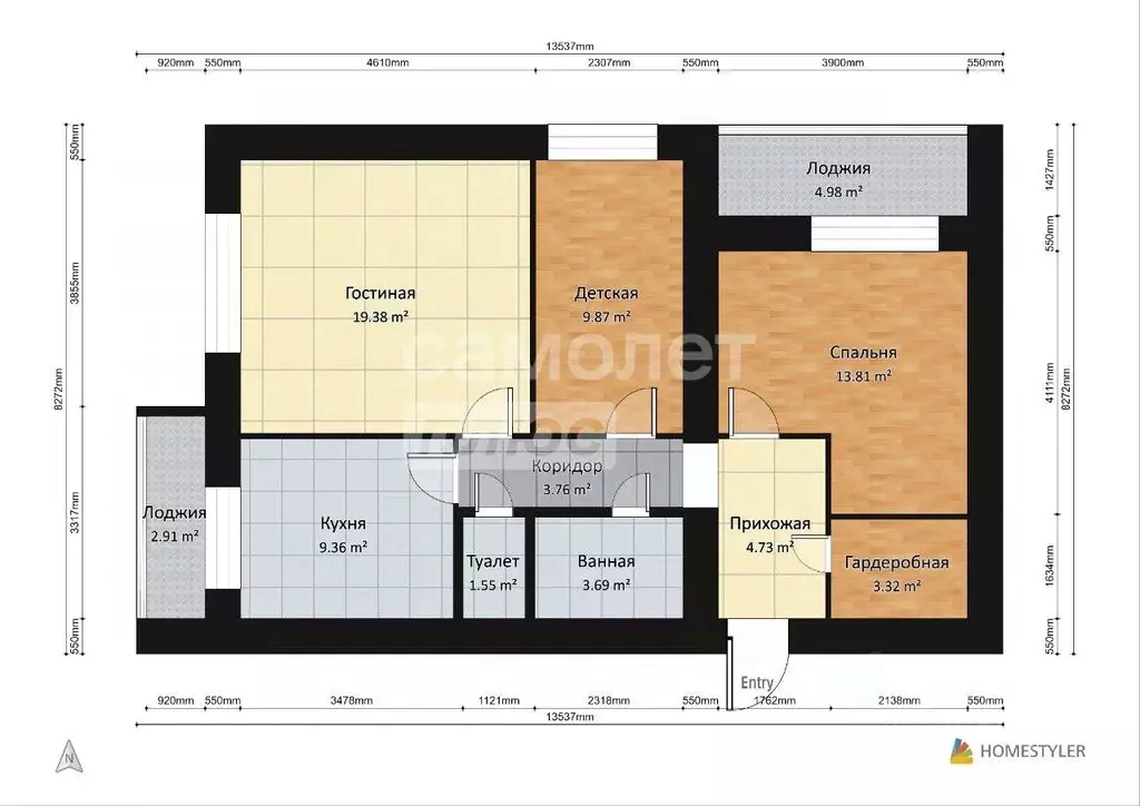 3-к кв. Забайкальский край, Чита Хороший мкр, 14 (68.6 м) - Фото 2