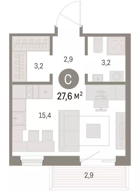 Квартира-студия: Курган, жилой район Центральный, ЖК Дом Кино (27.57 ... - Фото 1