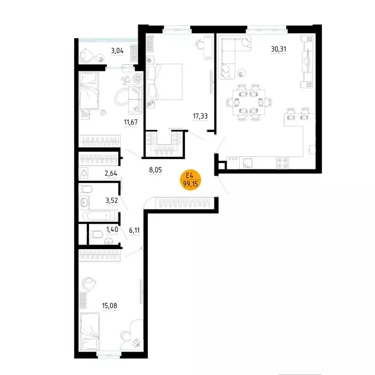 3-комнатная квартира: Рязань, улица Земнухова, 2 (99.15 м) - Фото 1
