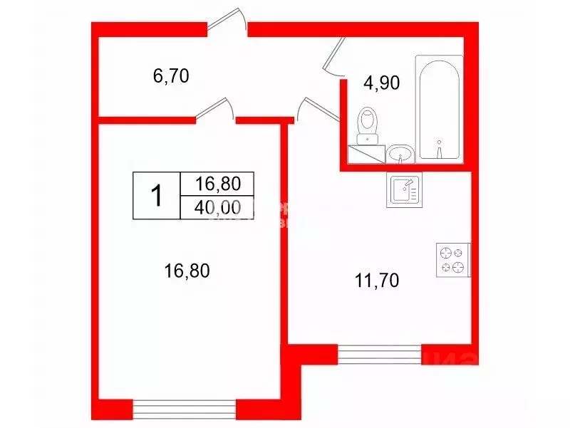 1-к кв. Санкт-Петербург ул. Катерников, 5к2 (40.0 м) - Фото 1