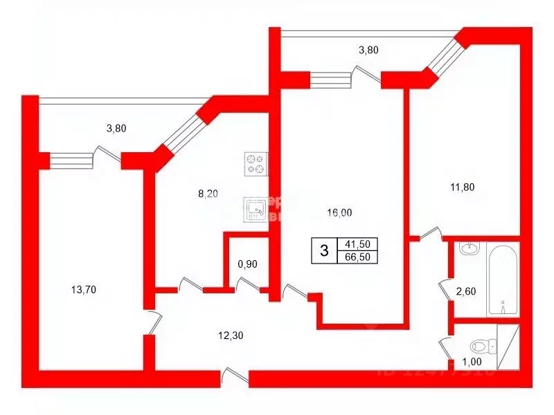 3-к кв. Санкт-Петербург аллея Котельникова, 2 (66.5 м) - Фото 2