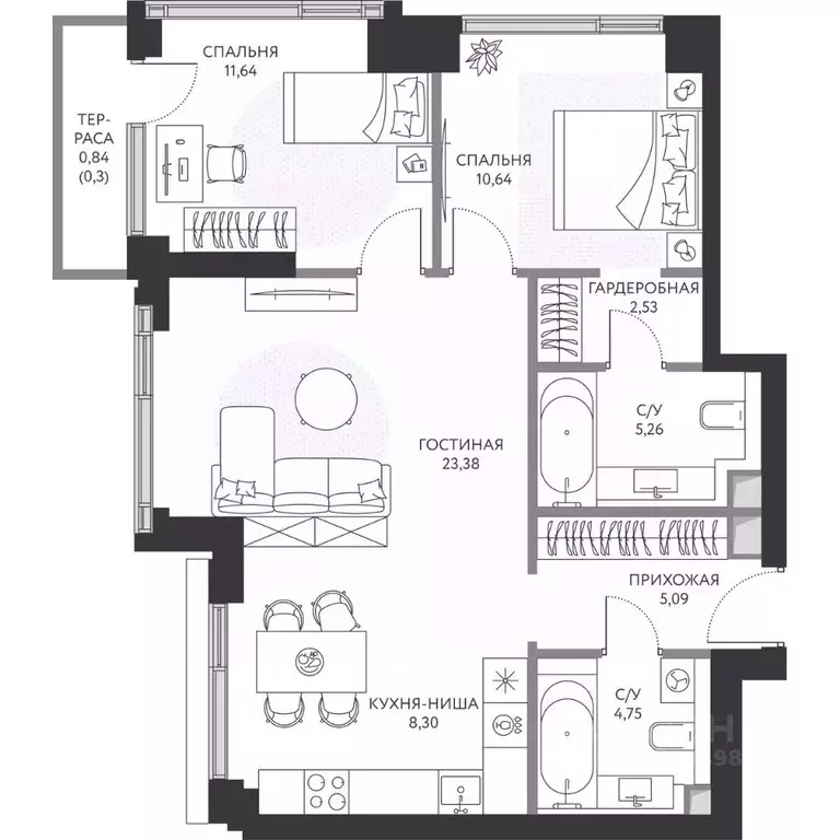 2-к кв. Москва 1-й Сетуньский проезд, 8 (72.9 м) - Фото 1