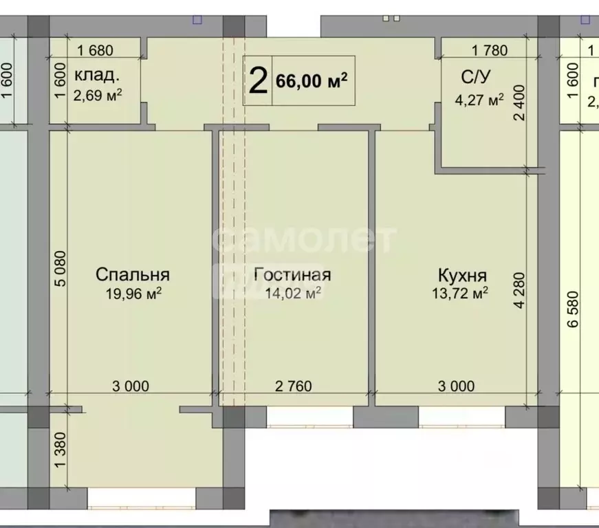 2-к кв. Кабардино-Балкария, Нальчик Кабардинская ул., 199А (66.0 м) - Фото 2