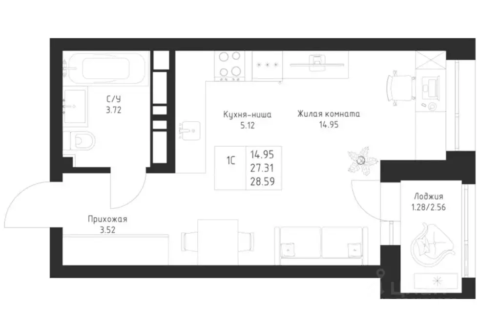 1-к кв. Татарстан, Казань Мой Ритм жилой комплекс, ПК1-2 (29.0 м) - Фото 1