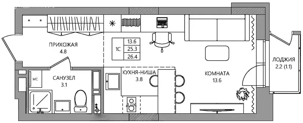 Квартира-студия: Пермь, 3-я Нейвинская улица, 5 (27.5 м) - Фото 1