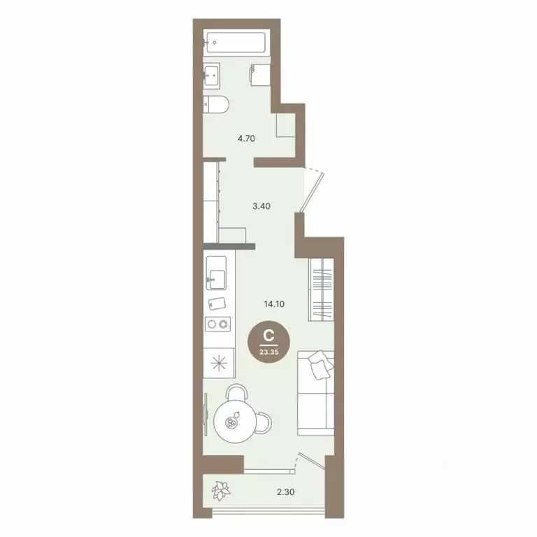 Студия Нижегородская область, Нижний Новгород 52-й кв-л,  (23.35 м) - Фото 0
